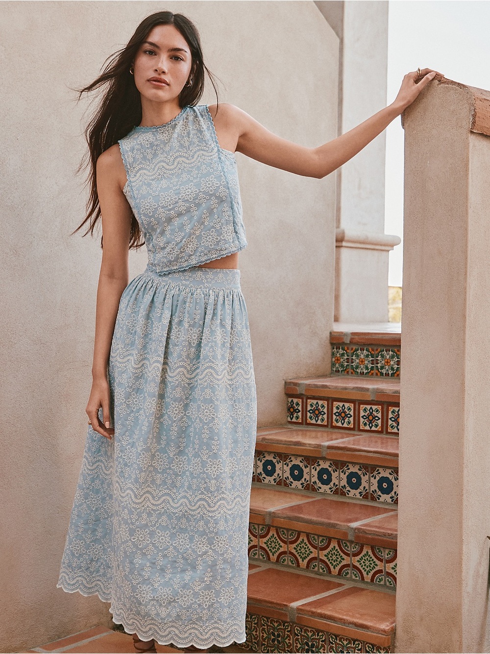 NWT LOFT Floral Embroidered Eyelet Maxi Skirt Size 6P